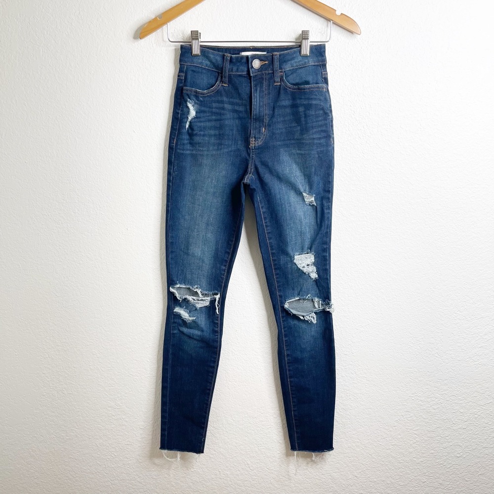 Super High Rise Jegging Dark Wash Distressed Skinny Jeans 5/27W